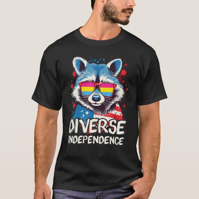 T-shirt Diverse Independence  Raccoon Pansexual Sunglasses (Devant)