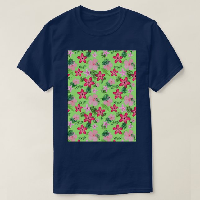 T-shirt Diverses fleurs roses et feuilles motif sur la lum (Design devant)