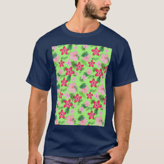 T-shirt Diverses fleurs roses et feuilles motif sur la lum