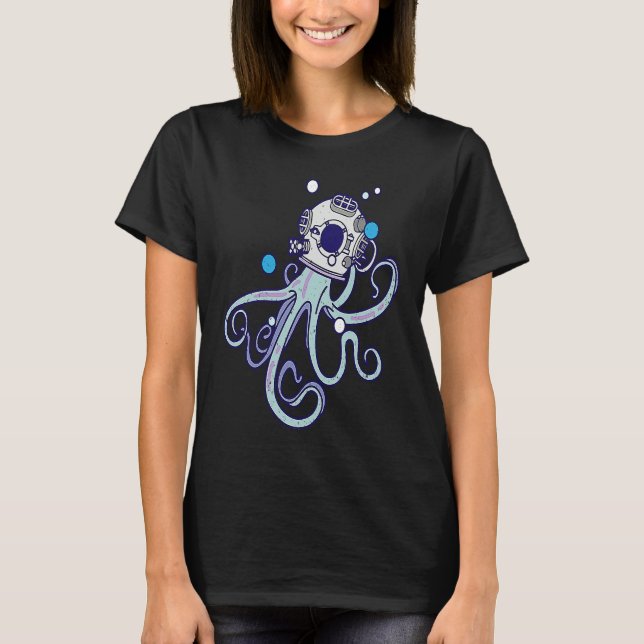 T-shirt Diving Octopus I Diving Helmet I Cute Octopus (Devant)