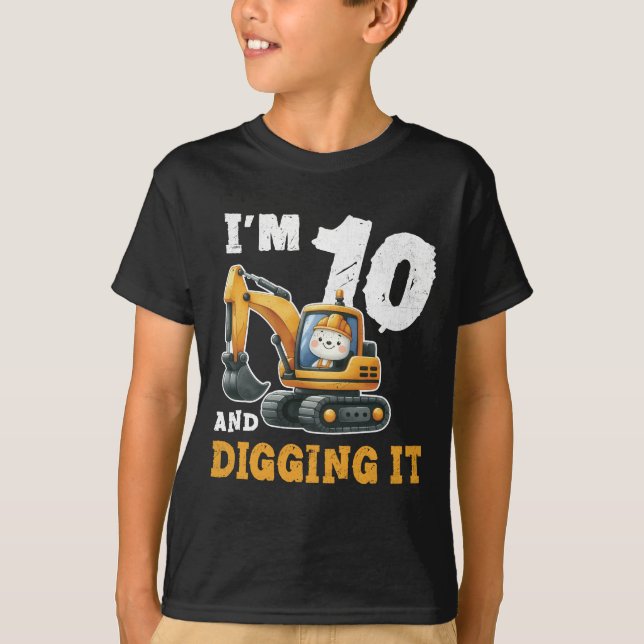 T-shirt Dix 10 ans Anniversaire de construction Excavateur (Devant)