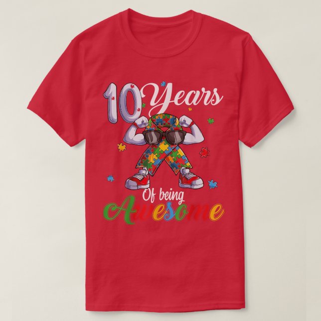 T-shirt Dix 10 Ans Autiste Garçon Fille Anniversaire Autis (Design devant)