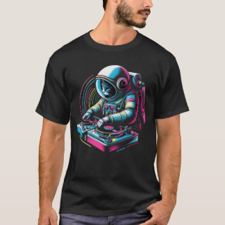 T-shirt DJ astronaute chat coloré dans la famille de musiq