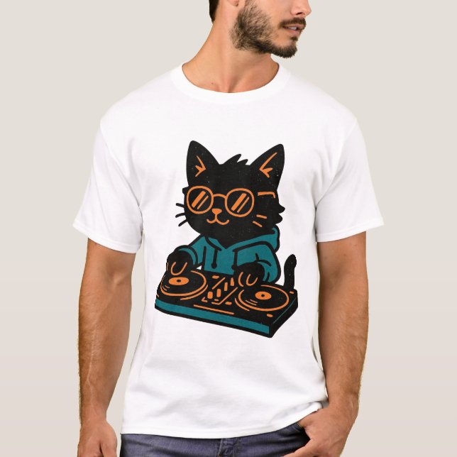 T-shirt DJ Black Cat Drôle (Devant)
