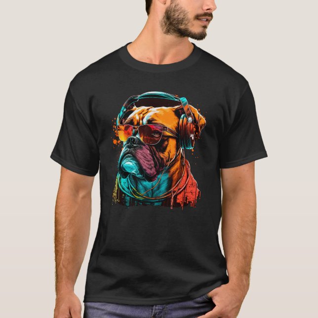 T-shirt Dj Bulldog Avec Casques Et Lunettes De Soleil (Devant)