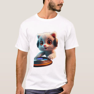 T-shirt DJ Cat - Cute Kitts avec casque tonde