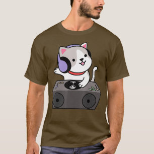 T-shirt DJ Cat Scratch Tourne-disque Musique Kitten Musiqu