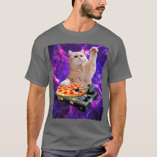 T-shirt DJ Cat Shirt Cat DJ Pizza EDM Music Mignonne Blanc