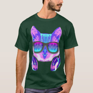 T-shirt DJ Chat avec arc-en-ciel et casques Chemise femmes