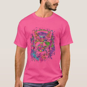 T-shirt DJ Chat Violet Avec Casque Et Lunettes De Soleil K
