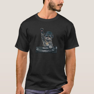 T-shirt DJ de chat sur Tourne-disque Cool Feline avec Shad