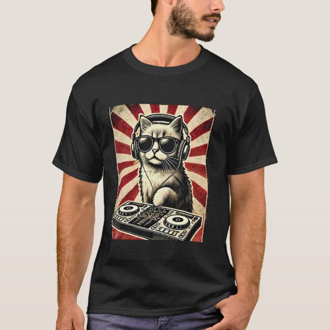 T-shirt DJ DJ Cat Disco Sound Tech (Devant)