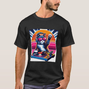 T-shirt DJ DJ Cat Groove Disco Sound Tech Headphone Mus
