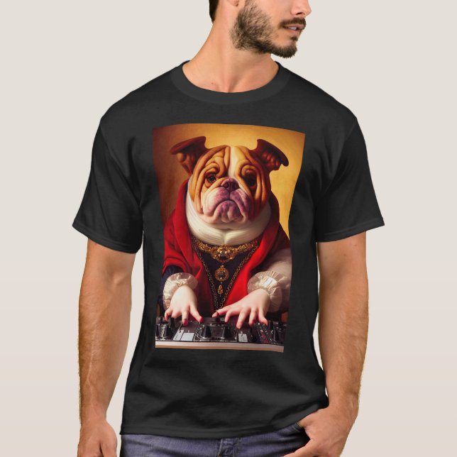 T-shirt Dj Dog bulldog drôle mignonne musique grasse vinyl (Devant)