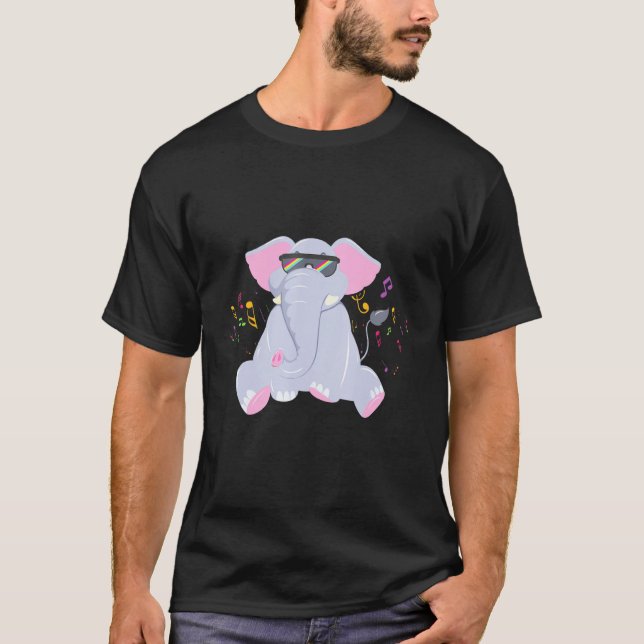 T-shirt Dj Elephant Animal Notes musicales Disco (Devant)