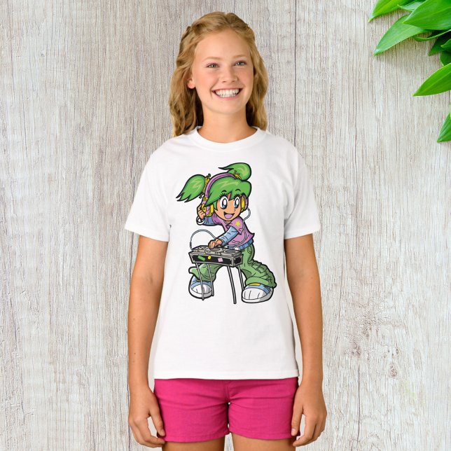 T-shirt DJ Girl avec cheveux verts et casques (Créateur téléchargé)