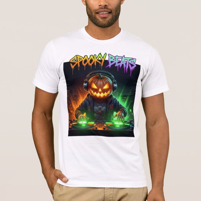 T-shirt DJ Halloween Jack-o-lanterne éffrayant bat (Devant)