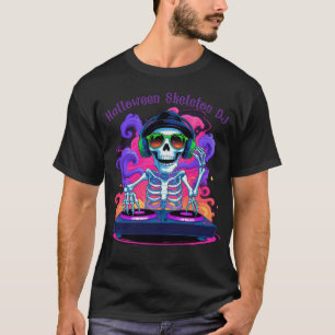 T-shirt DJ Halloween Skeleton mixant la partie Éffrayante 