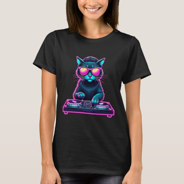 T-shirt Dj House Chat Rainbow Dj Chat Kitty (Devant)
