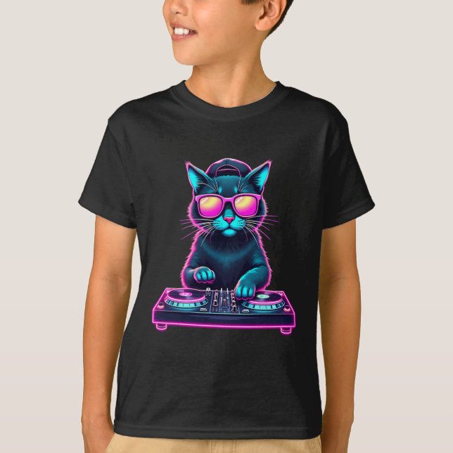T-shirt Dj House Chat Rainbow Dj Chat Kitty (Devant)