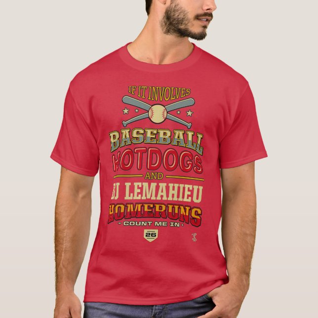 T-shirt DJ LeMahieu S'Il Implique Des Hotdogs De Baseball (Devant)