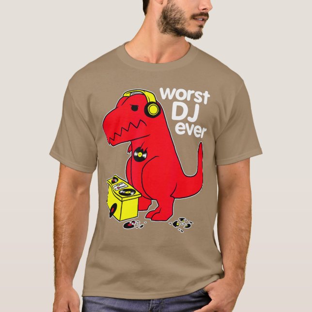T-shirt DJ Les Pires Jamais Drôle Dinosaure Rouge (Devant)