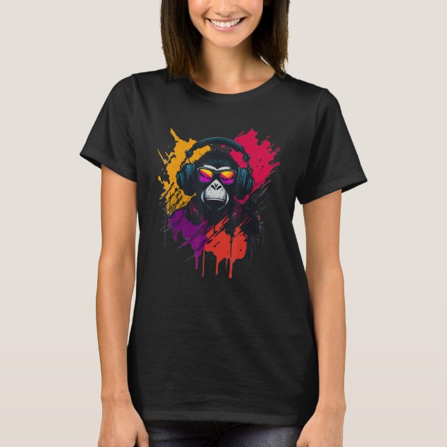 T-shirt DJ Monkey Chimp Avec Lunettes de soleil et Cool ca (Devant)