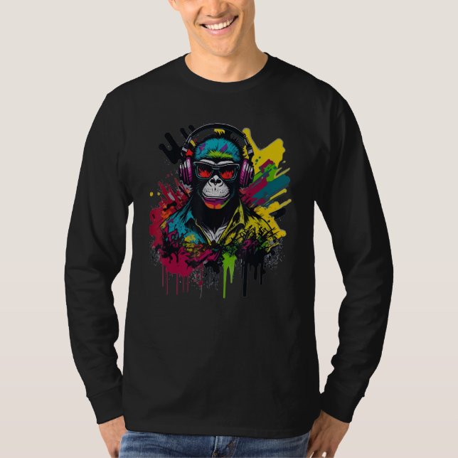 T-shirt DJ Monkey Chimp With Sunglasses & Headphones Cool  (Devant)