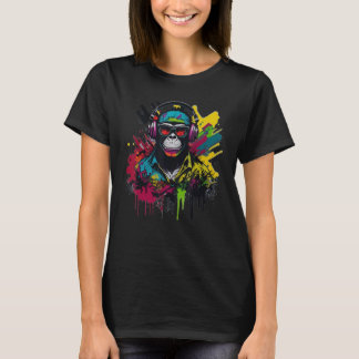 T-shirt DJ Monkey Chimp With Sunglasses & Headphones Cool 
