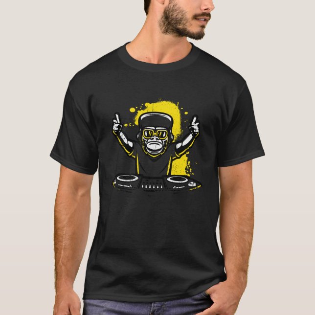 T-shirt DJ Monkey Music Party Fun Sunglaces Fun Dancing C (Devant)