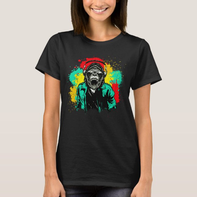T-shirt DJ Monkey Music Party Fun Sunglaces Fun Dancing C (Devant)