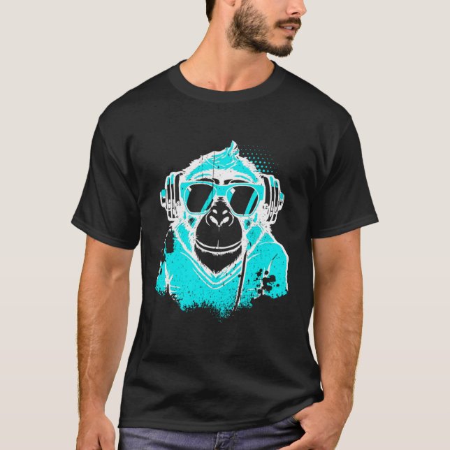 T-shirt DJ Monkey Music Party Fun Sunglaces Fun Dancing C (Devant)