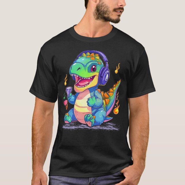 T-shirt DJ Music Dino Headphones Cool Music Producer T-Rex (Devant)