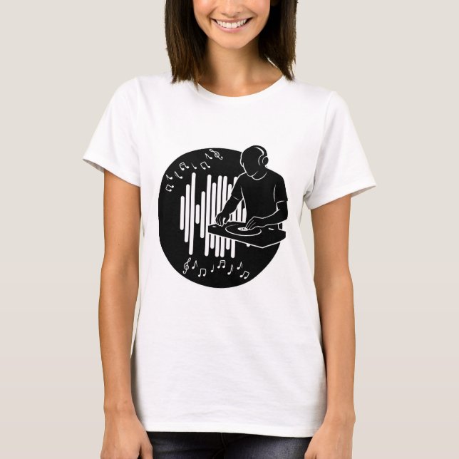 T-shirt DJ Music Silhouette Black and White Art (Devant)