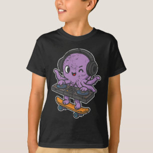 T-shirt Dj Octopus Skate Rétro Dessin Animé