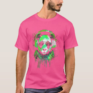 T-shirt DJ ours panda vert avec casque et lunettes de sole