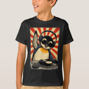 T-shirt Dj pingouin rétro cool drôle musiciens pingouins h