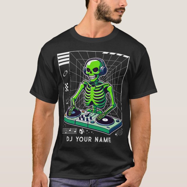 T-shirt DJ Skeleton au Tourne-disque Club Music DJ personn (Devant)