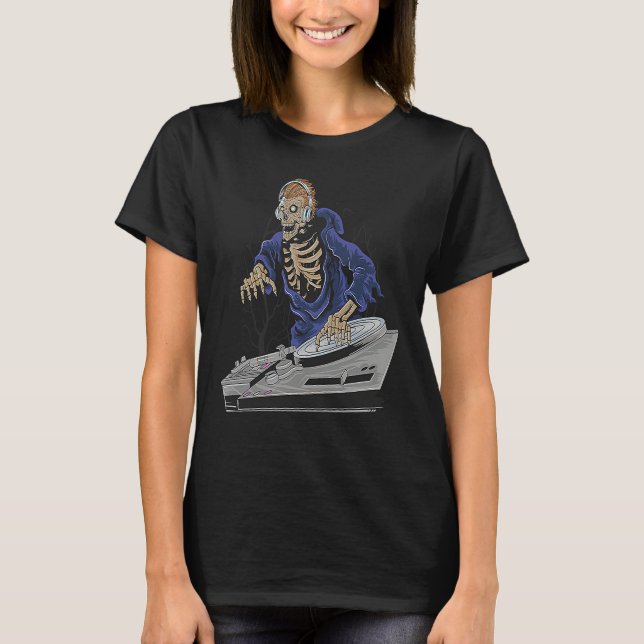 T-shirt DJ squelette de zombie Halloween (Devant)