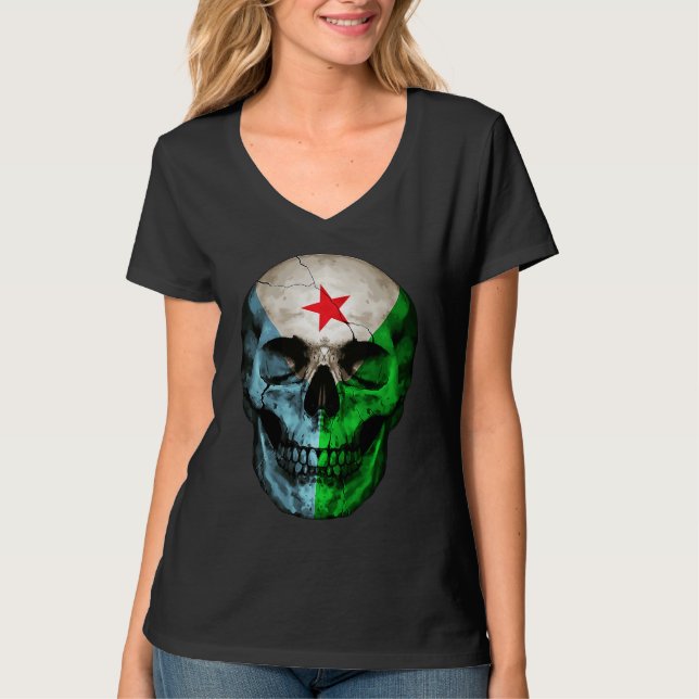 T-shirt Djibouti Flag Skull Djibouti Roots Proud Patriotic (Devant)