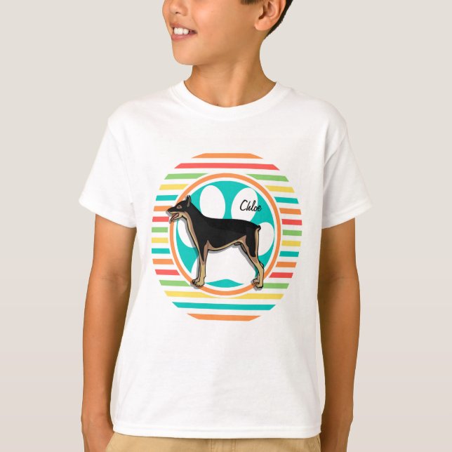 T-shirt Doberman ; Bright Rainbow Stripes (Devant)