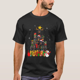 T-shirt Doberman Chien de Noël Lumières Arbre de Noël Funk