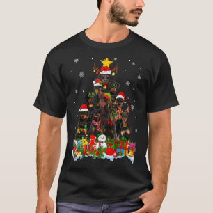 T-shirt Doberman Chien Noël Arbre Lumières Noël Chapeau de