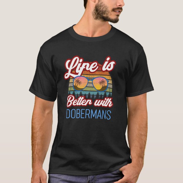 T-shirt Doberman Chien Retro Coucher De Soleil Avec Doberm (Devant)