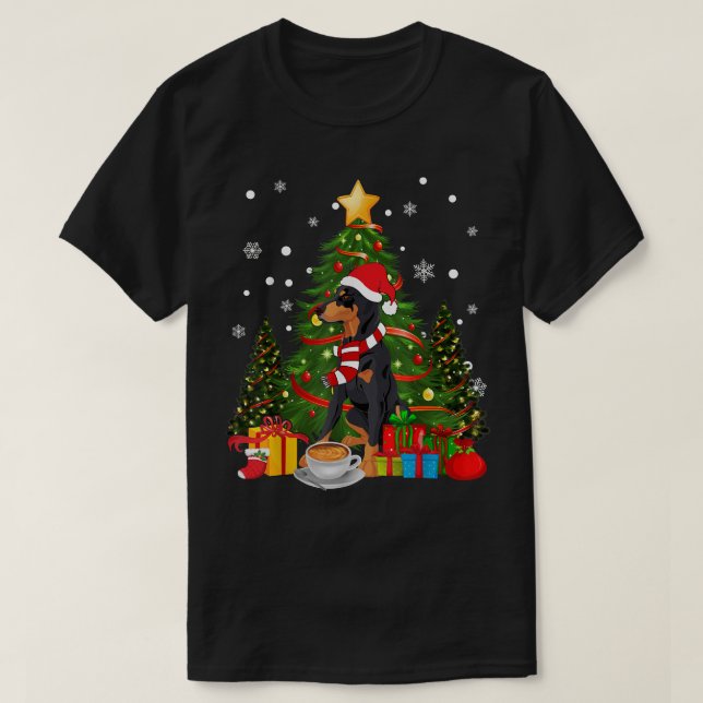 T-shirt Doberman Chien Santa Hat Café de Noël 2021 Chien G (Design devant)