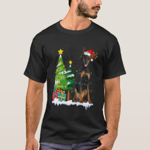 T-shirt Doberman Chien Santa Hat Reindee lumières de Noël