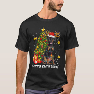 T-shirt Doberman Christmas Lights Tree Père Noël Xmas Paja