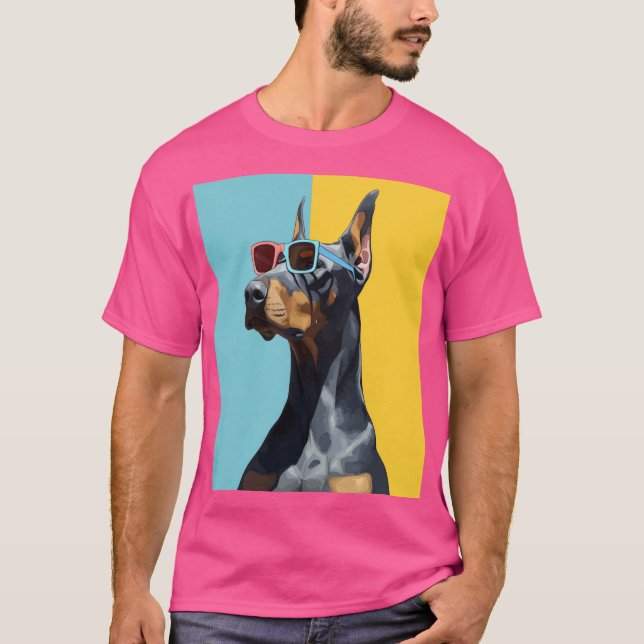 T-shirt Doberman cool avec des lunettes de soleil (Devant)