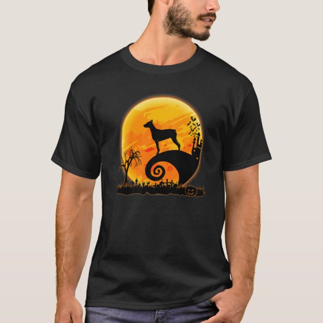 T-shirt Doberman Dog And Moon  Scary Halloween Costume (Devant)