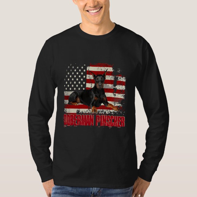 T-shirt Doberman, drapeau américain vintage (Devant)